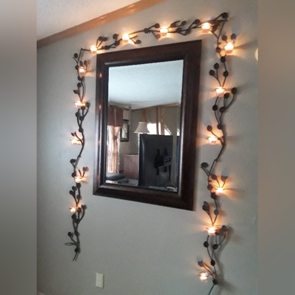 Elegant Brown and Black Mirror Wall Decor with Ambient Lights